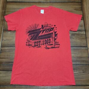 ZZ Top Red Unisex Tee (Gildan) "Est. 1969" - Size Small